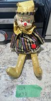 Front view of soft fabric clown doll showing overall appearance