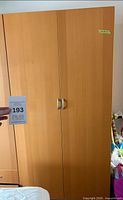 Front view of closed wardrobe showing double doors and handles