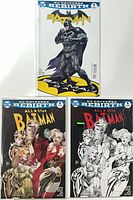 Front covers of all three comics: Batman Rebirth #1, All-Star Batman #1 color variant, All-Star Batman #1 sketch variant