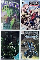 Front covers of four The Immortal Hulk comic issues #1, #14 variant, #17 variant, #19 variant, bagged and boarded