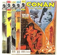 All five bagged Conan the Cimmerian issues fanned to show spines and covers
