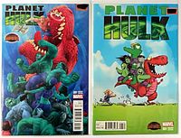Both variant cover comics side by side in protective sleeves