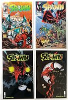 Front covers of Spawn issues 6, 11, 102, 106 in bags and boards