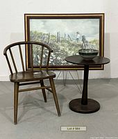 Group shot showing framed print, chair, table, pottery bowl