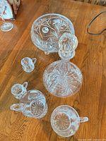 Full set showing decanter, compote, three mugs, two cordials