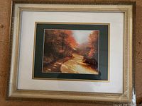 Autumn landscape framed print with double mat and gilt frame