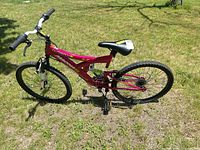 Full side view of pink Magna Outreach bike on grass
