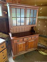 Full view of Davis dark wood two-piece hutch