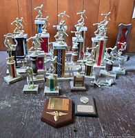 Full group of trophies and plaques displayed together