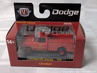 Front angled view of boxed M2 Machines 1972 Dodge D-300 Service Bed die-cast model