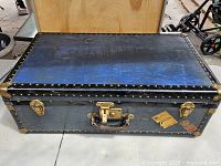 Top and front view of blue and black trunk