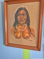 Full view of framed pastel and charcoal portrait