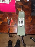 Full view of Northern Telecom DATA handset with attached alligator clip leads