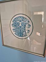 Front view of framed print showing teal and white design, mat and frame