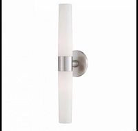 Stock-style image of single brushed nickel and frosted glass wall sconce