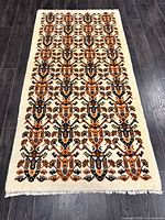 Full view of Gabbeh rug showing entire pattern and fringe