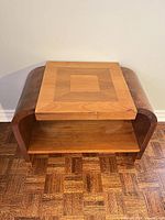 Top view showing geometric veneer pattern on table surface
