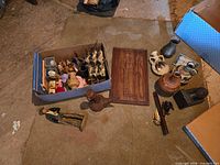 Overall view of all items on floor and in box