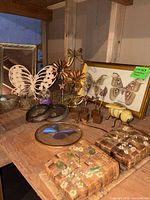 Overview of all decor pieces arranged on shelf