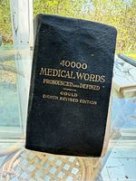 Front cover of black cloth Gould medical dictionary with gold text