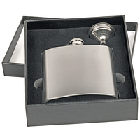Flask, funnel and presentation box showing blank flask