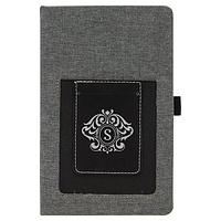 Front of journal with sample engraved design on pocket