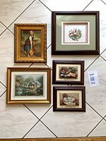All five framed pieces laid out together
