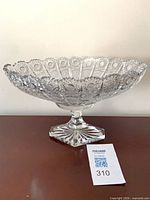 Oblique view of Bohemia cut crystal compote showing pattern and pedestal
