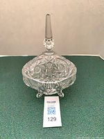 Candy dish with lid assembled showing overall form and finial