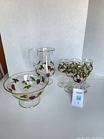 Entire set: pitcher, bowl, six wine glasses with grapevine design