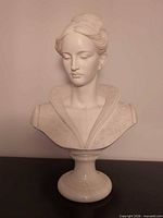 Front view of porcelain bust on pedestal base