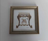 Front view of square gilt-framed still-life print