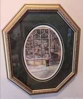 Front view showing entire octagonal framed print with mat and artwork