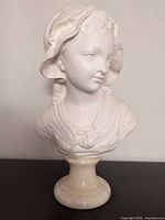 front view of ivory plaster bust on pedestal
