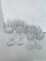 Front view showing all ten crystal glasses