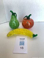 Front view of apple, pear, banana