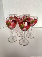 Six cranberry ruby wine glasses front view