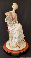 Front view of porcelain mother and child figurine on wooden base