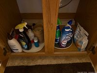 Cleaning chemicals inside cabinet