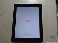 Front view showing Hello setup screen on iPad