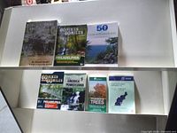 Front view of all seven Pennsylvania outdoor guidebooks displayed on two shelves