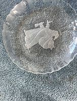 Close-up of clear glass etched plate