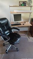 Desk, chair, monitor, peripherals, mat overview
