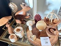 Group view showing all wood décor pieces on tray