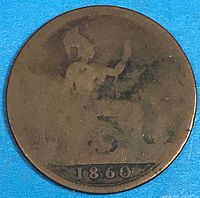 Reverse showing seated Britannia and 1860 date, worn details