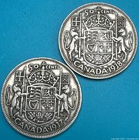 Both 50-cent coins obverse reverse showing dates 1937 and 1938