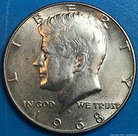 Obverse full view of 1968-D Kennedy Half Dollar