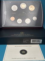 Full view of unopened 2007 specimen coin set in case with certificate