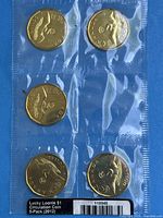 Front view of sealed strip containing five 2012 Lucky Loonie coins