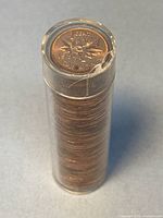 Top view of roll showing 1964 Canada 1-cent coin